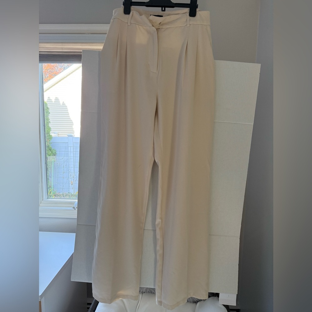 Cream Wide-Leg High-Rise Trousers